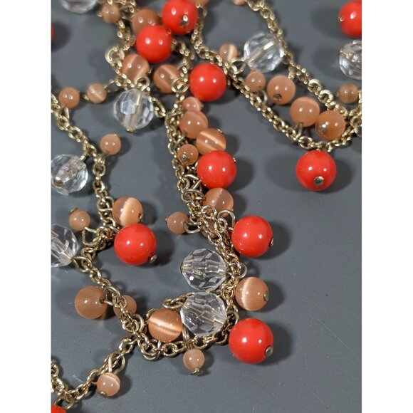 Banana Republic Orange Charm Bead Multi Chain Necklace Boho Coastal Chic 30" - Picture 3 of 9